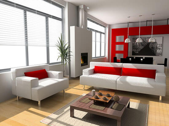 White Red Color Small Living Room Design Decorating Ideas The Psychology of Color for Interior Design