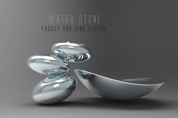 water stone faucet and sink1 600x400 Water Stone faucet and sink system elegance by Omer Sagiv