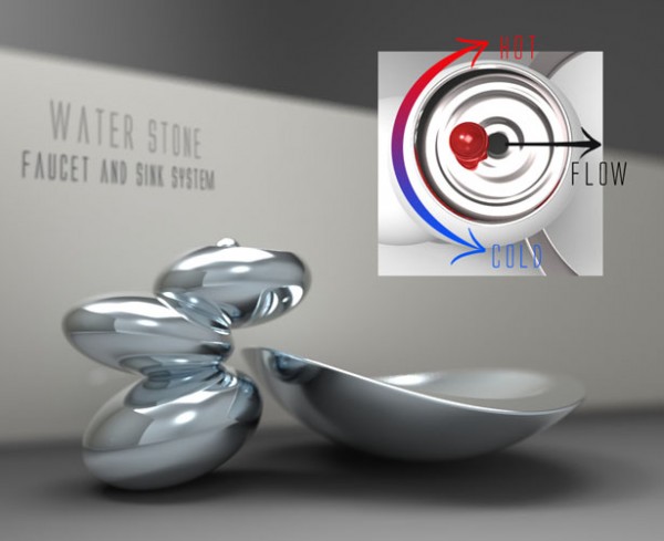 water stone faucet and sink2 600x489 Water Stone faucet and sink system elegance by Omer Sagiv