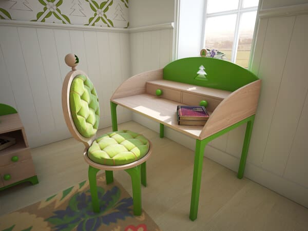 Lovely-desk-for-kids-with-green-upholstered-chair