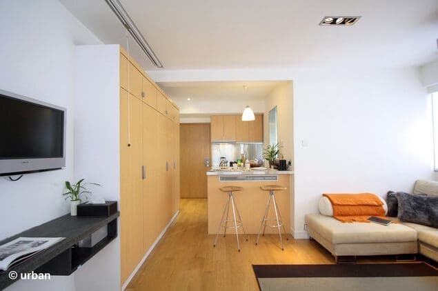 Hall and kitchen Small 450 Square Feet Apartment Design in Hong Kong