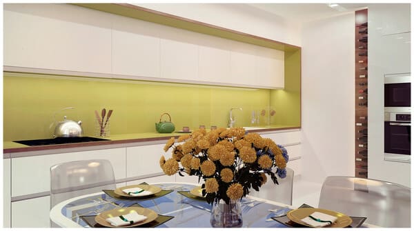 minimalist-kitchen-design-yellow-accent-wall