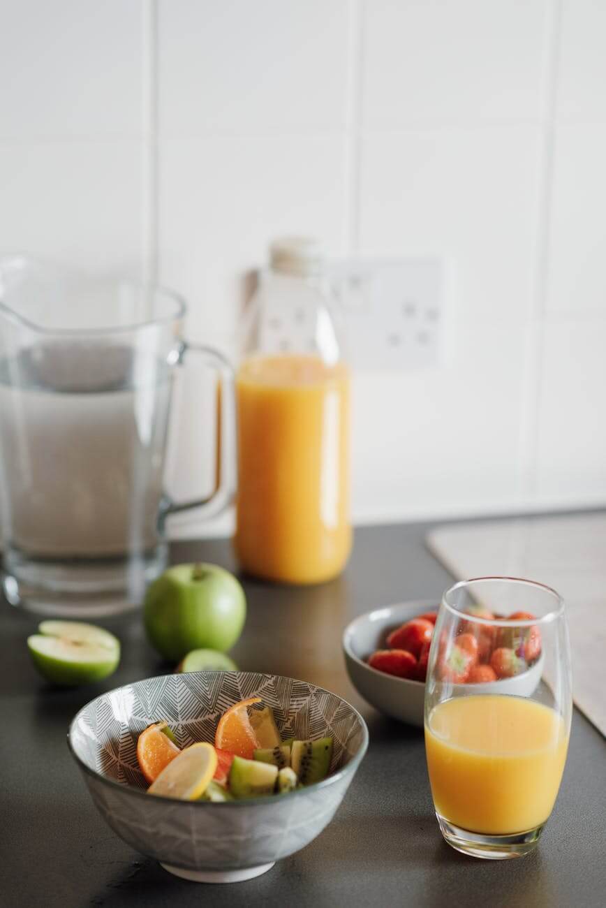 healthy breakfast with fresh fruit and juice