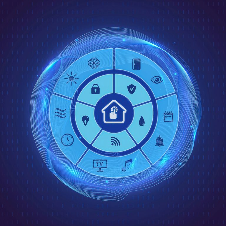 Visualizing smart living: A dynamic representation of a smart home ecosystem, showcasing interconnected features like security, automation, and entertainment in a seamless digital interface.