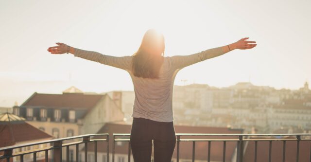 Balcony, Woman, Sunrise