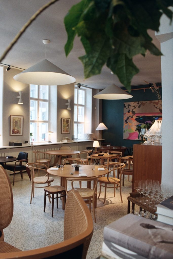 brown 7-piece dining set in room