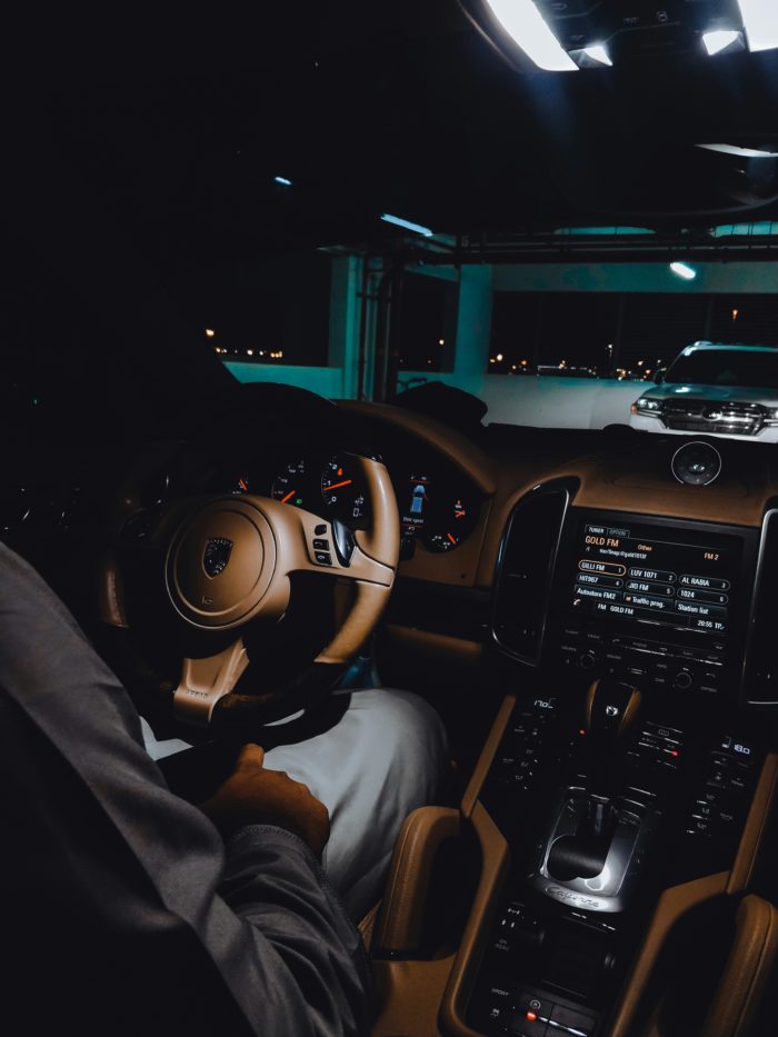 Leather seats inside luxury chauffeur car