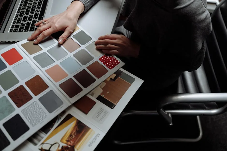 Interior designer reviewing color swatches and material samples for home remodel design decisions