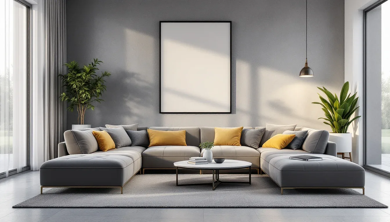 Modern living room with sectional sofa and open space suitable for creating a study nook corner