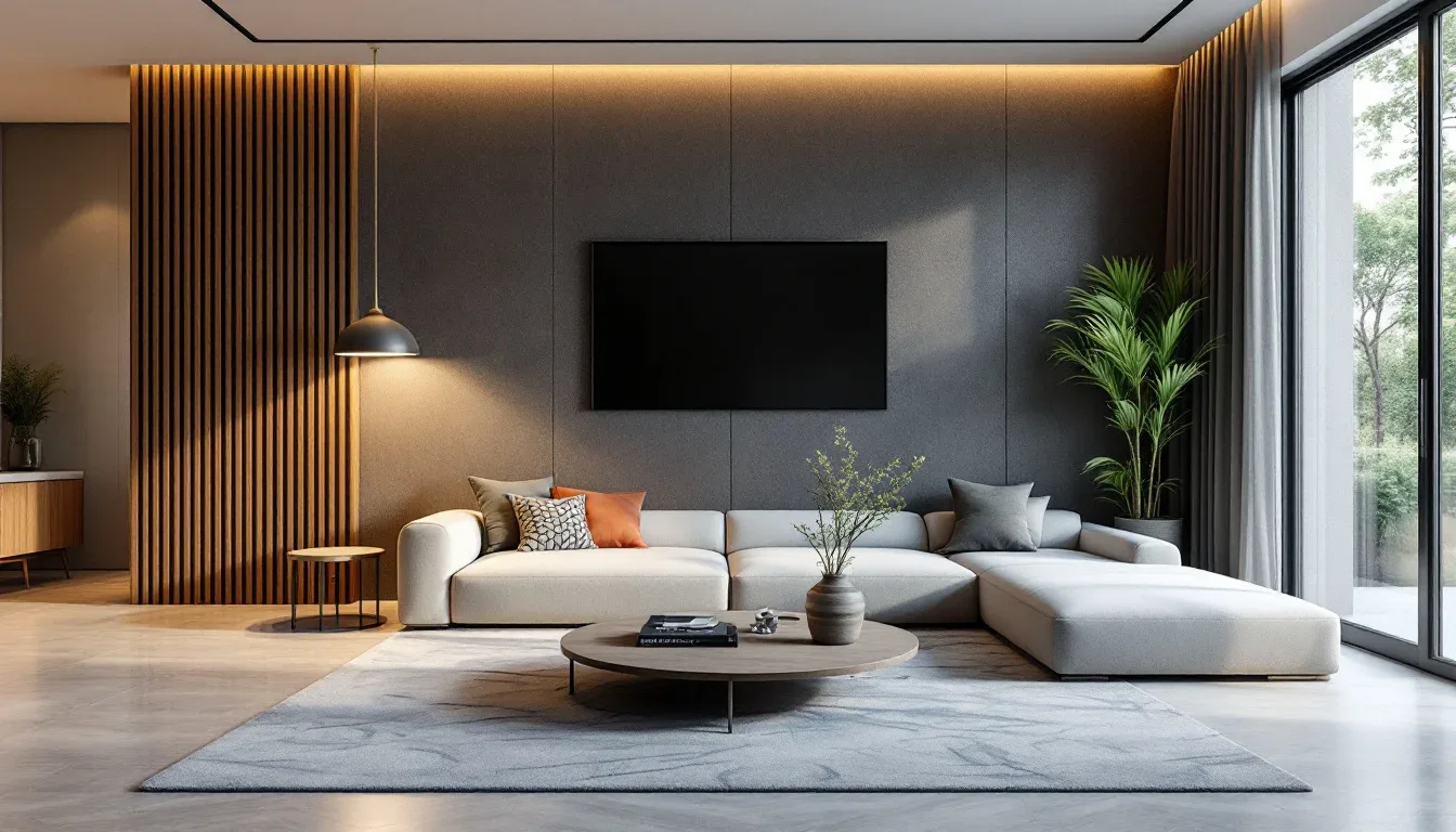 Modern contemporary living room with oversized sectional sofa showing common scale mistakes in interior design