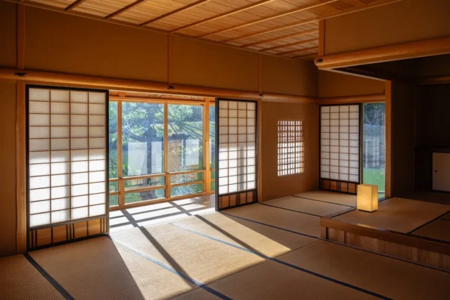 Traditional Japanese tatami room with shoji screen