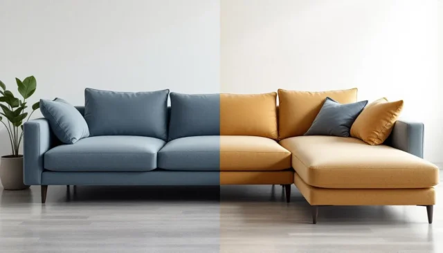 Side-by-side comparison of a blue standard sofa an