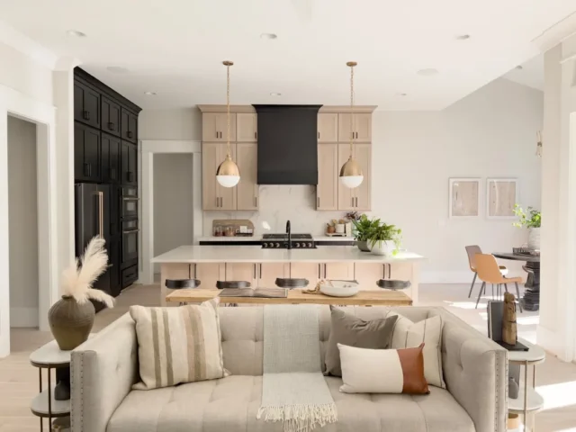 Modern open-concept living room and kitchen with n