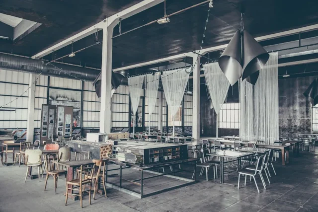 Industrial interior space with exposed concrete co