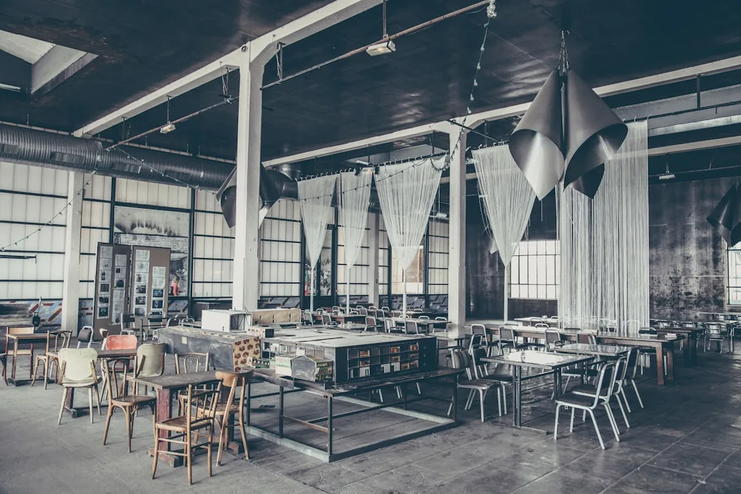 Industrial interior space with exposed concrete co