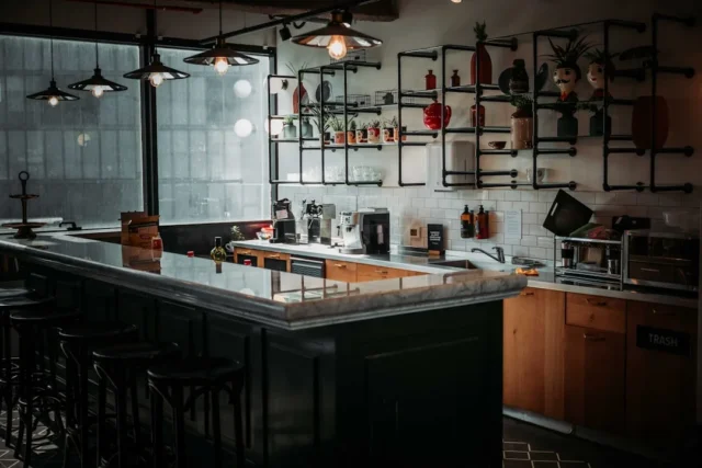 Industrial interior design bar kitchen with black