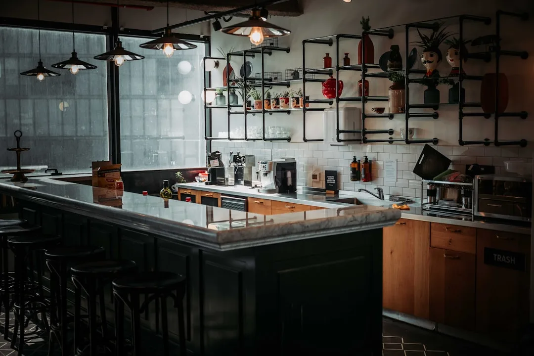 Industrial interior design bar kitchen with black
