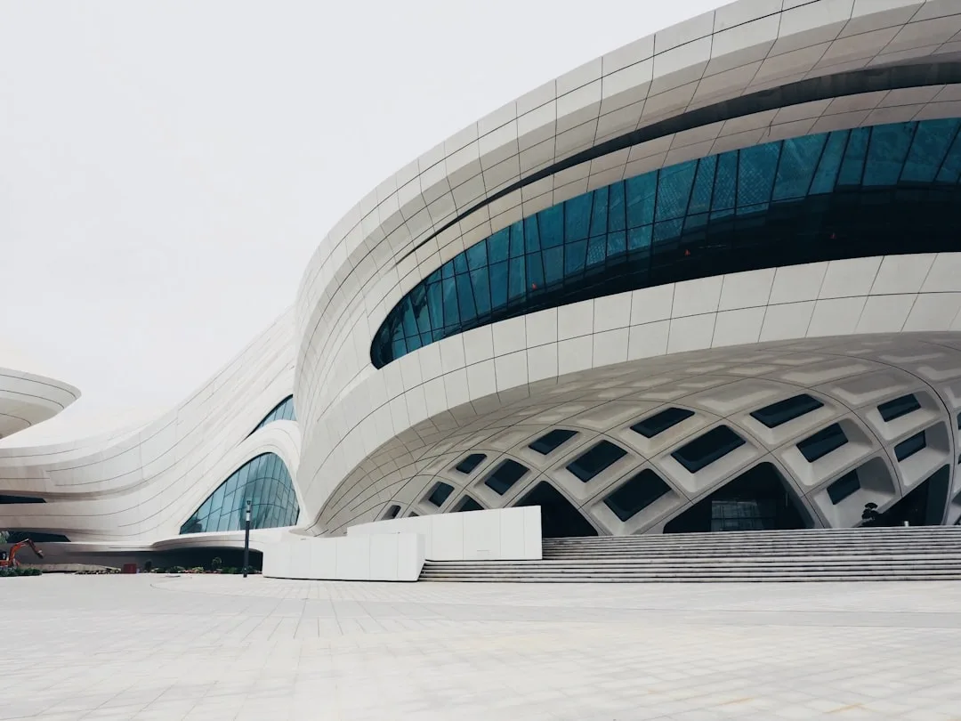 Contemporary architecture building with flowing wh