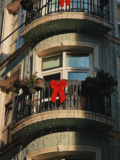 Apartment balcony decorated with Christmas fairy l