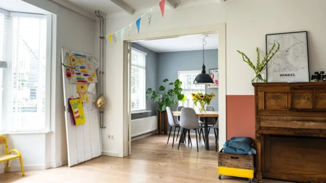 Bright rental apartment interior showing living an
