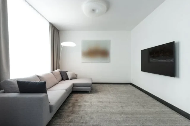 Gray L-shaped sectional sofa in compact minimalist