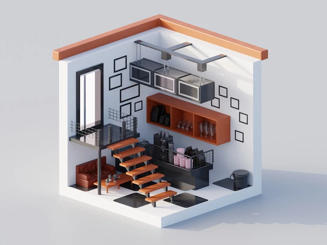 3D isometric miniature model of a small space inte