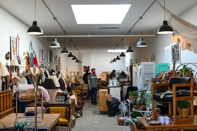 Eclectic thrift store interior filled with vintage