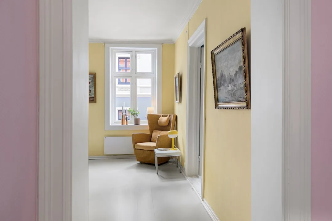 Two tone interior walls with soft yellow and white