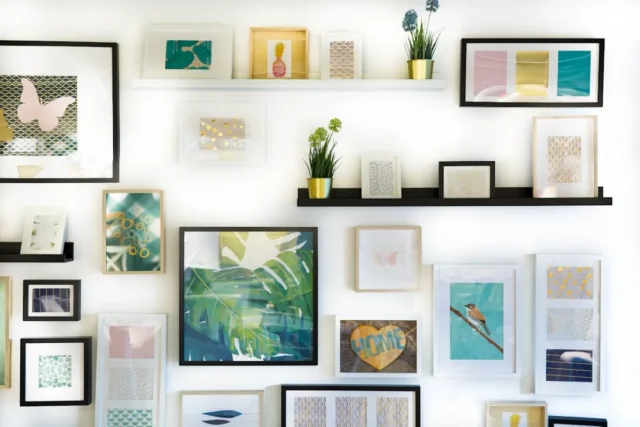 Budget gallery wall with mix of framed art prints,