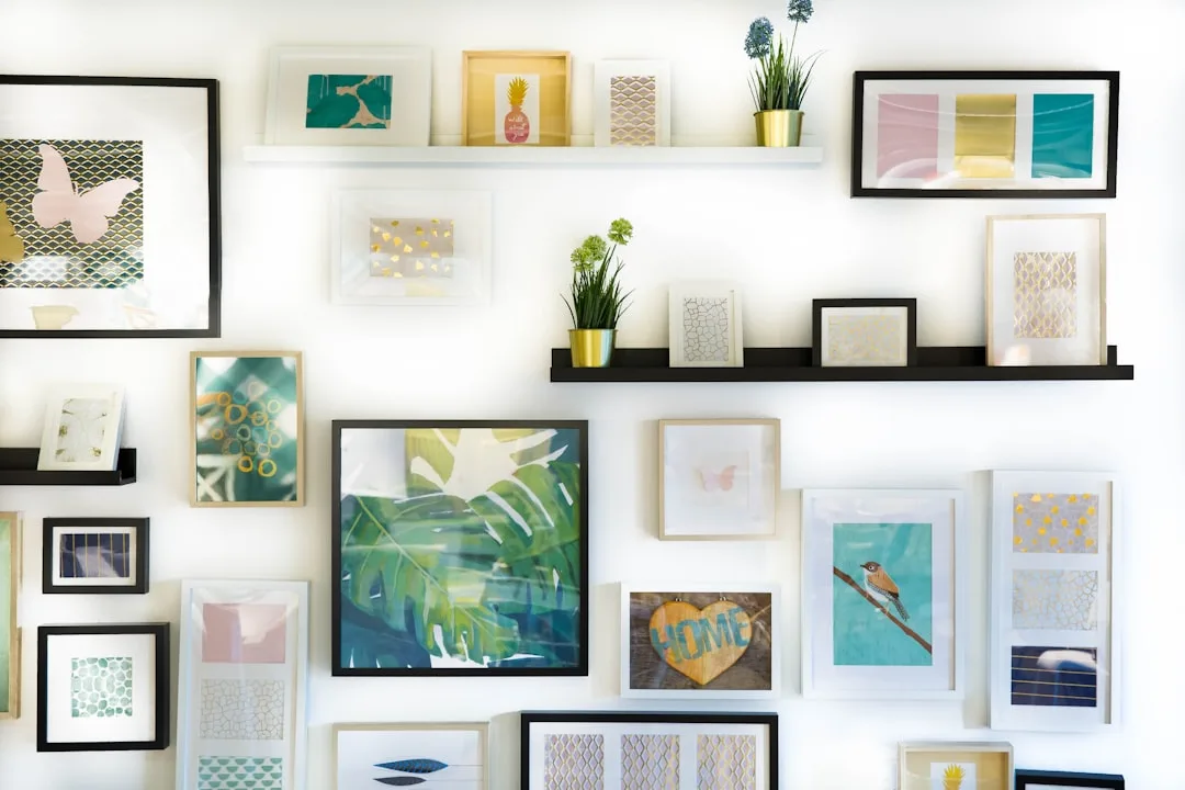 Budget gallery wall with mix of framed art prints,