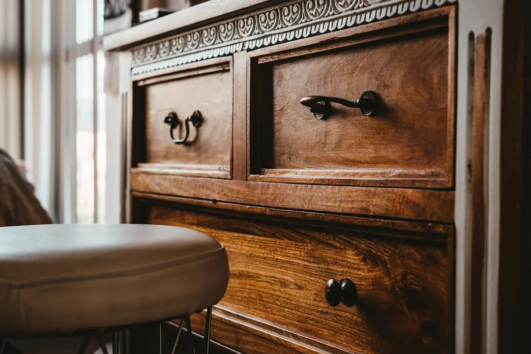 Antique wooden dresser with mixed hardware styles