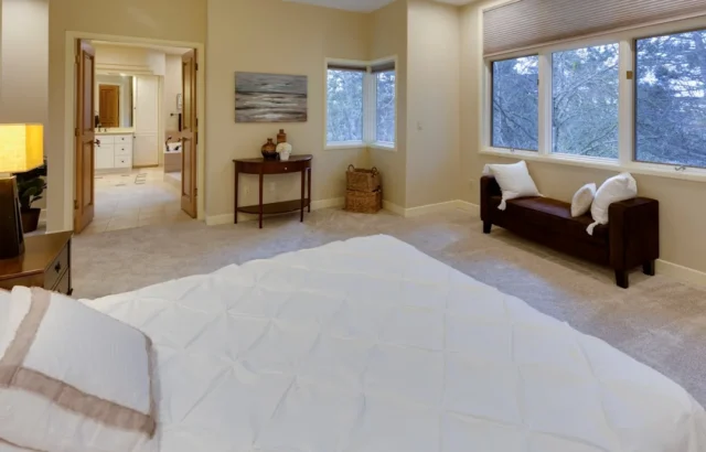 Spacious master bedroom with open ensuite bathroom