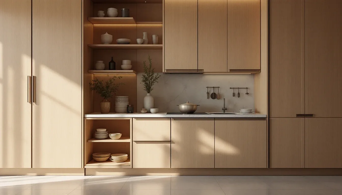 Modern minimalist kitchen with light wood cabinets